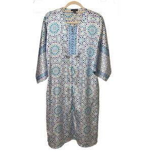 Jones New York Silky Women’s Kaftan Size S Zipper Front Pockets Oversz Abstract